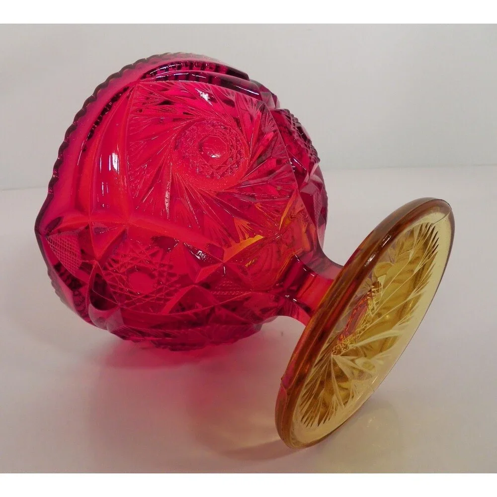 Ruby Red Amberina Compote Kemple Glass‎ SUNBURST Candy Dish